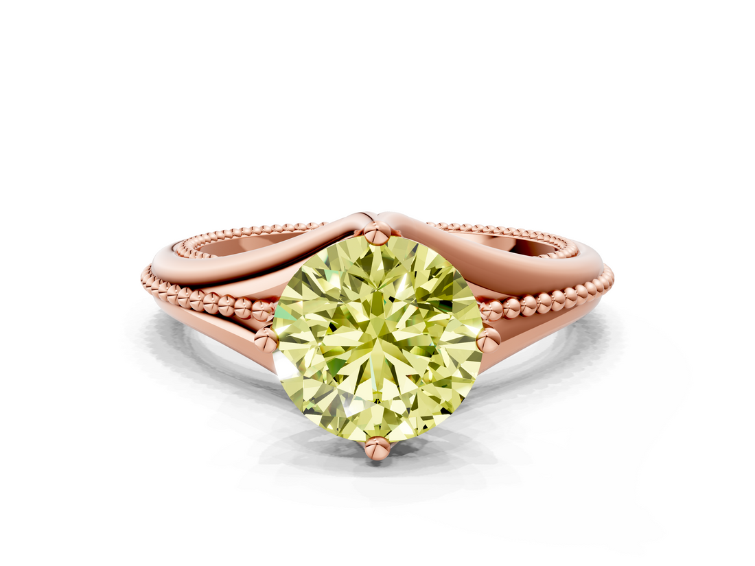 Rose gold Fancy Yellow Round  Solitaire Beaded Band Six-Prong Setting_12