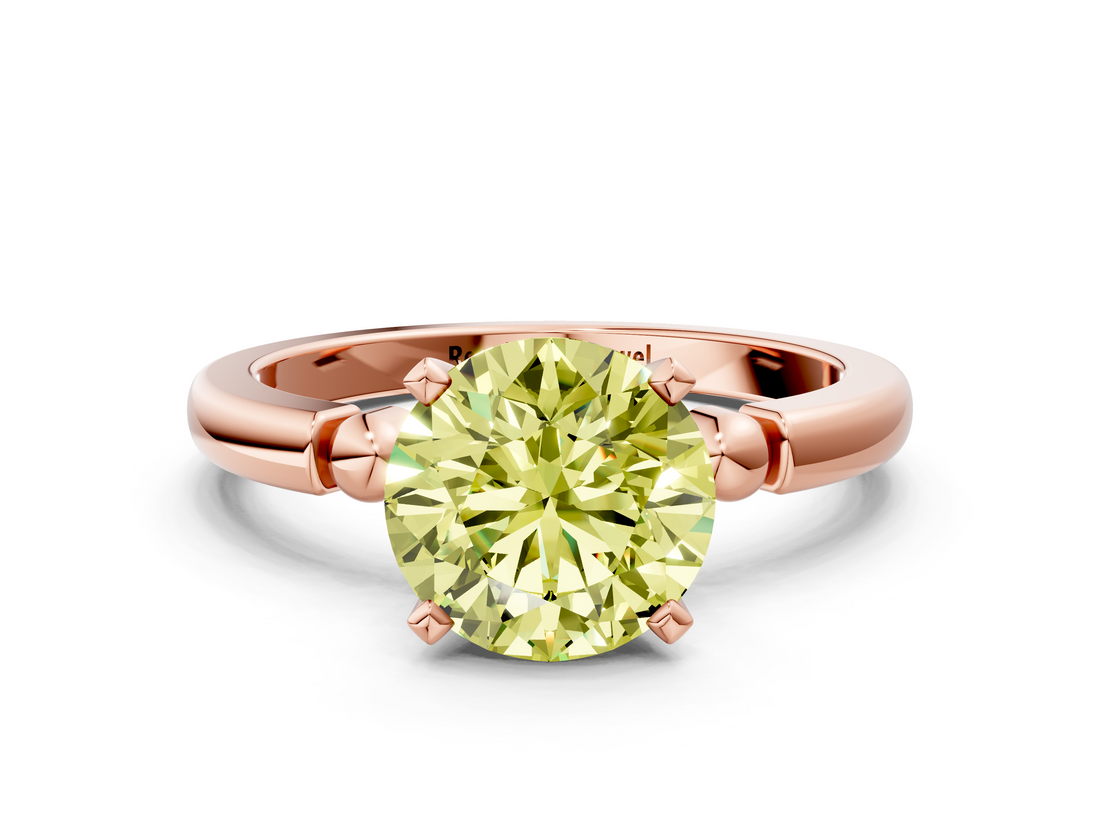 Rose gold Fancy Yellow Round  Solitaire Beaded Band with Four-Prong Setting