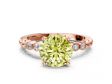 Rose gold Fancy Yellow Round  Solitaire Bezel Accent Diamond Engagement Ring with Beaded Band and Four-Prong Setting