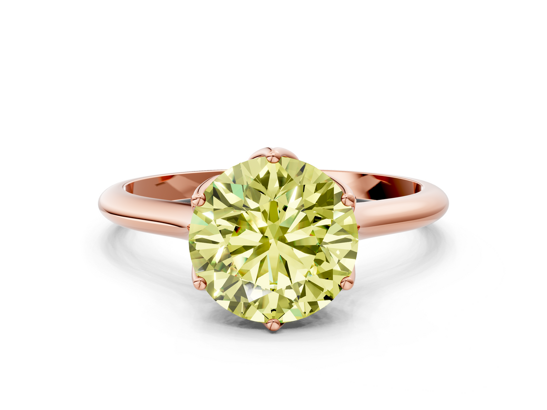 Rose gold Fancy Yellow Round  Solitaire Cathedral Diamond Ring with Six-Prong Setting