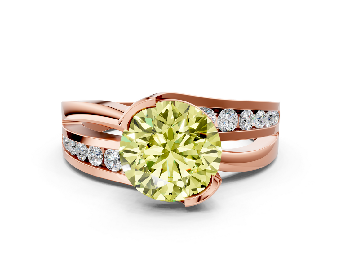 Rose gold Fancy Yellow Round  Solitaire Channel-Set Split Shank Ring with Tension Prong Setting_3