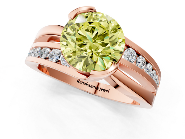 Rose gold Fancy Yellow Round  Solitaire Channel-Set Split Shank Ring with Tension Prong Setting