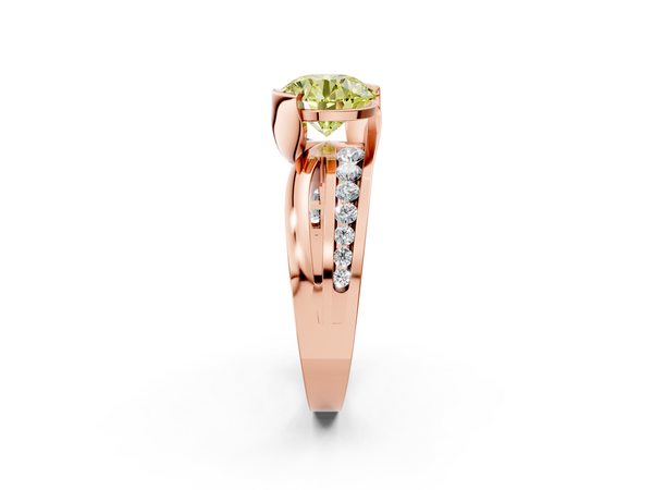 Rose gold Fancy Yellow Round  Solitaire Channel-Set Split Shank Ring with Tension Prong Setting