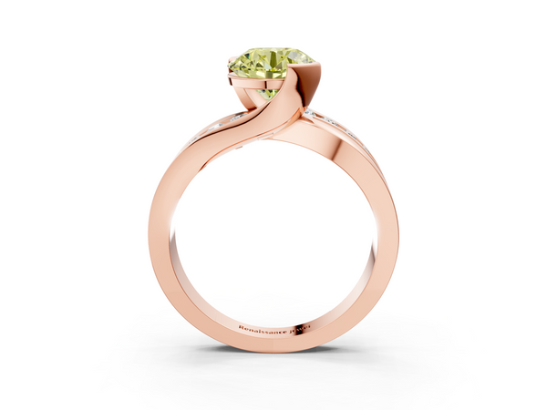 Rose gold Fancy Yellow Round  Solitaire Channel-Set Split Shank Ring with Tension Prong Setting
