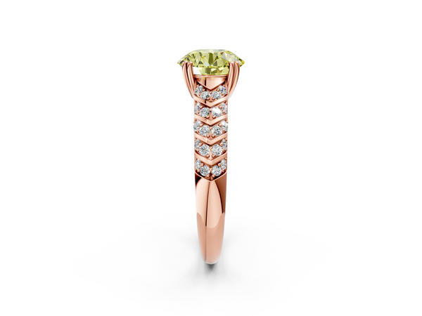 Rose Gold Round Chevron Pave Solitaire Engagement Ring Setting for Fancy Yellow Center