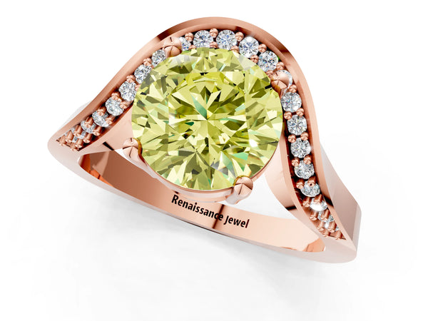 Rose Gold Round Bypass Solitaire Engagement Ring Setting for Fancy Yellow Center with Pave Wave Band