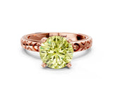Rose gold Fancy Yellow Round  Solitaire Diamond Engagement Ring with XO Engraved Band and Four-Prong Setting