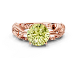 Rose gold Fancy Yellow Round  Solitaire Diamond Leaf Vine Band with Prong Setting