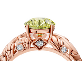 Rose gold Fancy Yellow Round  Solitaire Diamond Leaf Vine Band with Prong Setting_4
