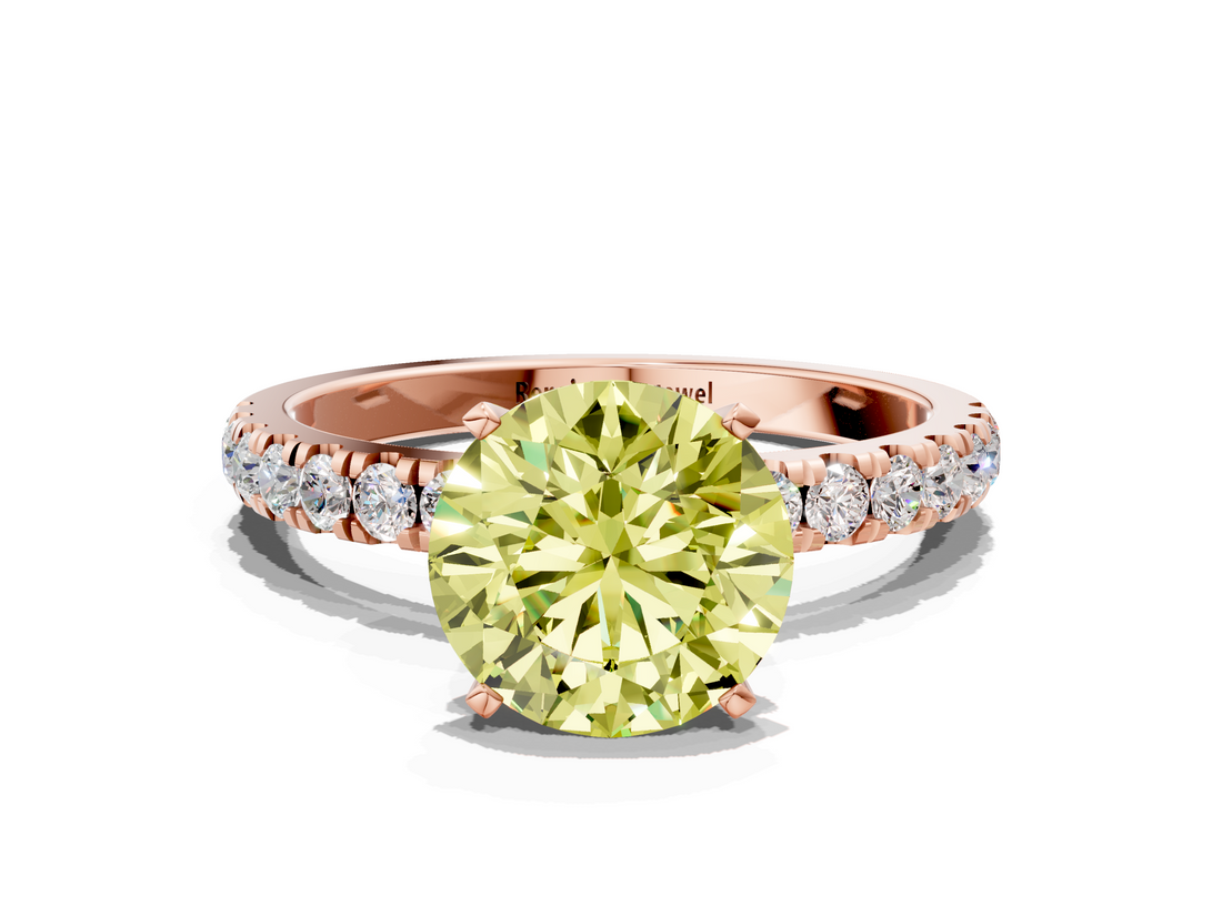 Rose gold Fancy Yellow Round  Solitaire Diamond Pavé Band with Four-Prong Setting