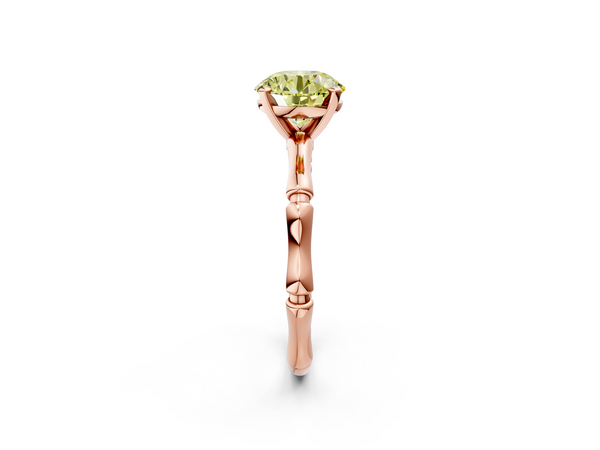 Rose gold Fancy Yellow Round  Solitaire Diamond Ring with Bamboo Band and Four-Prong Setting