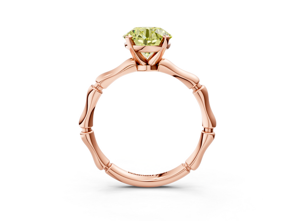 Rose gold Fancy Yellow Round  Solitaire Diamond Ring with Bamboo Band and Four-Prong Setting