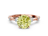 Rose gold Fancy Yellow Round  Solitaire Diamond Ring with Bezel Set Side Stones and Prong Setting