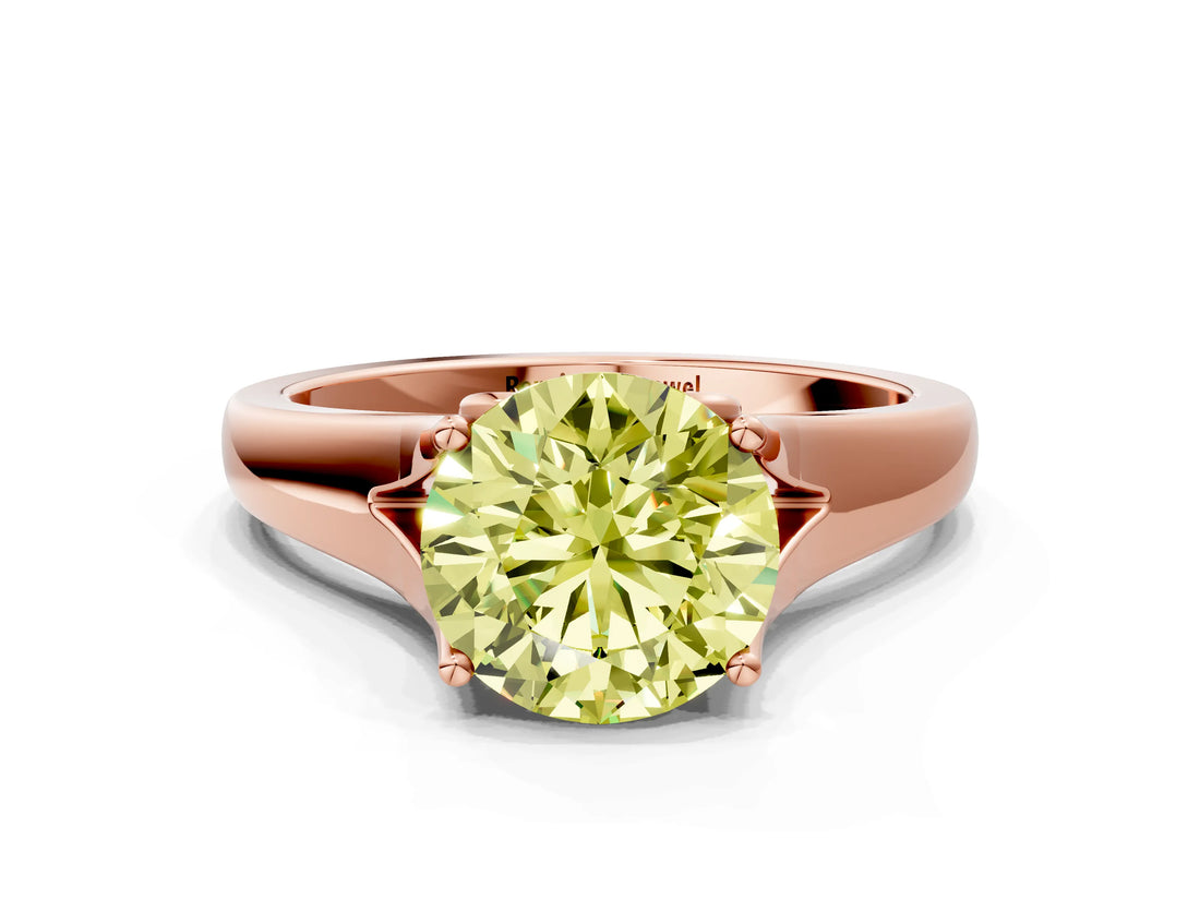 Rose gold Fancy Yellow Round  Solitaire Diamond Ring with Cathedral Band and Four-Prong Setting_29