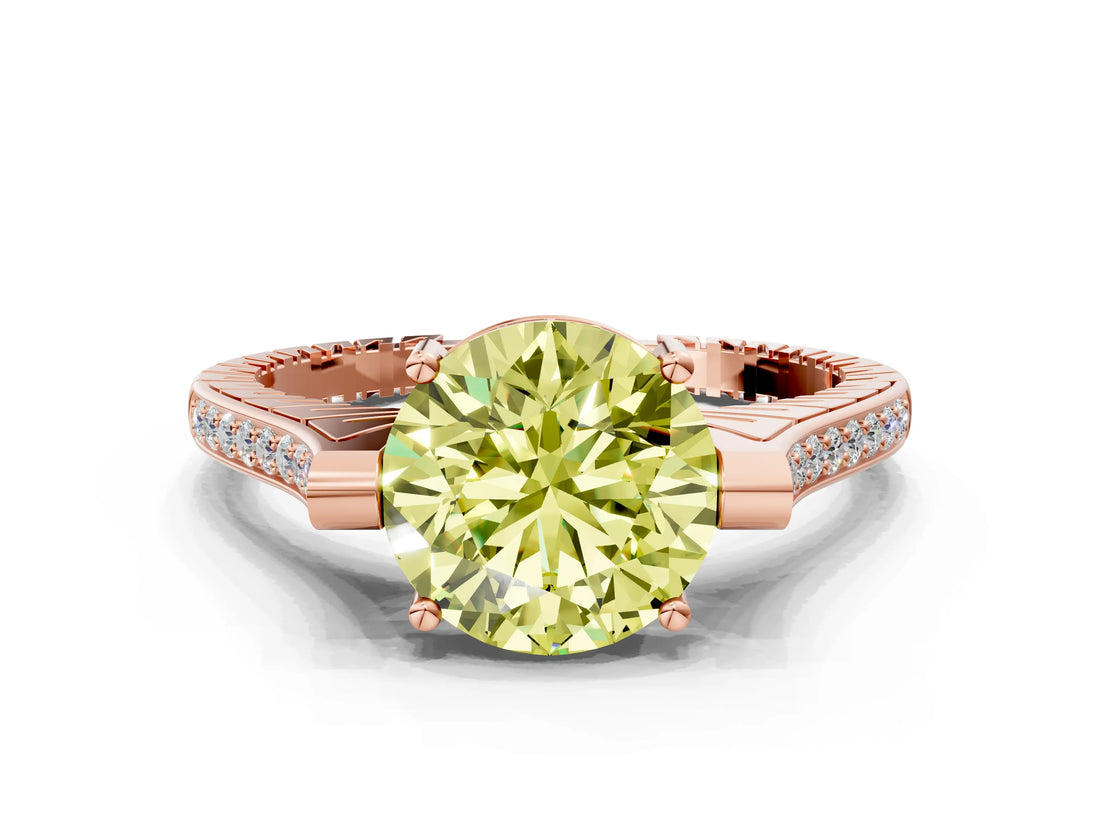 Rose gold Fancy Yellow Round  Solitaire Diamond Ring with Channel Set Band and Bezel Prong Setting_74