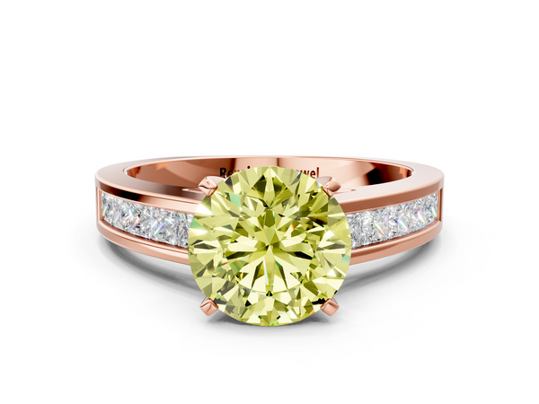 Rose gold Fancy Yellow Round  Solitaire Diamond Ring with Channel-Set Band and Four-Prong Setting