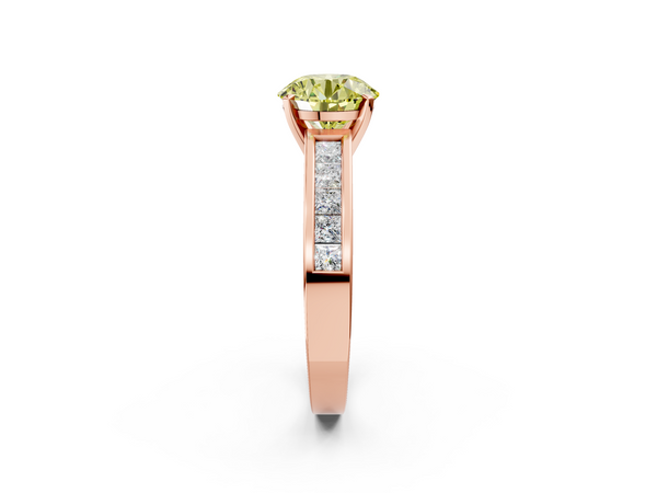 Rose gold Fancy Yellow Round  Solitaire Diamond Ring with Channel-Set Band and Four-Prong Setting