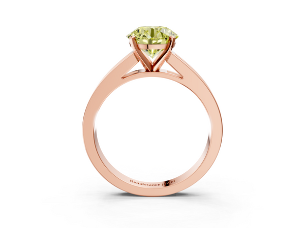Rose gold Fancy Yellow Round  Solitaire Diamond Ring with Channel-Set Band and Four-Prong Setting