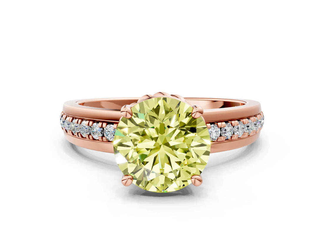 Rose gold Fancy Yellow Round  Solitaire Diamond Ring with Channel Set Band and Six-Prong Setting_29