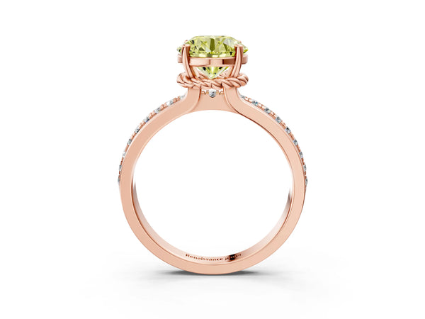 Rose gold Fancy Yellow Round  Solitaire Diamond Ring with Channel Set Band and Six-Prong Setting