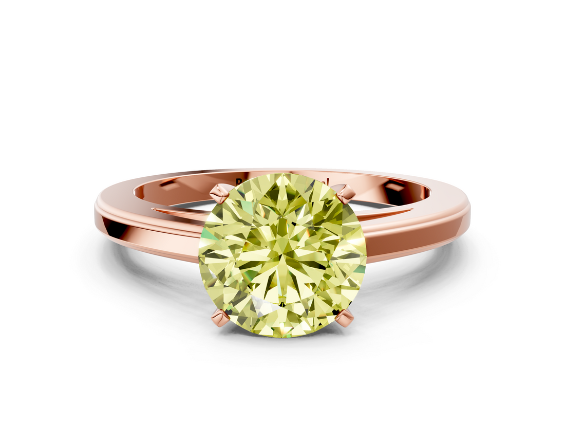 Rose gold Fancy Yellow Round  Solitaire Diamond Ring with Four-Prong Setting and Classic Band_3