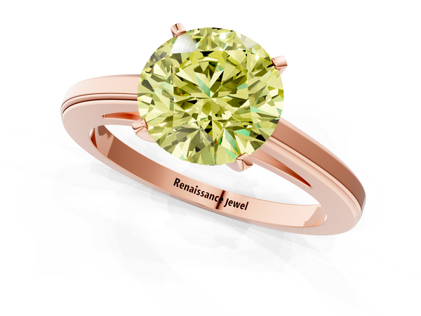Rose gold Fancy Yellow Round  Solitaire Diamond Ring with Four-Prong Setting and Classic Band