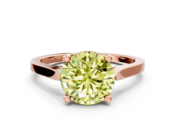 Rose gold Fancy Yellow Round  Solitaire Diamond Ring with Four-Prong Setting and Tapered Band