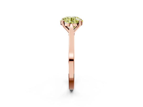 Rose gold Fancy Yellow Round  Solitaire Diamond Ring with Four-Prong Setting and Tapered Band