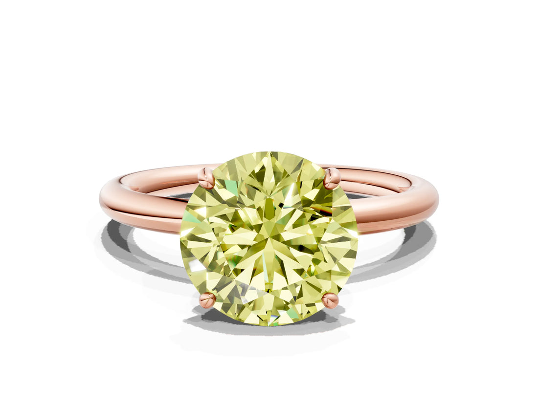 Rose gold Fancy Yellow Round  Solitaire Diamond Ring with Four-Prong Setting on a Plain Band_20