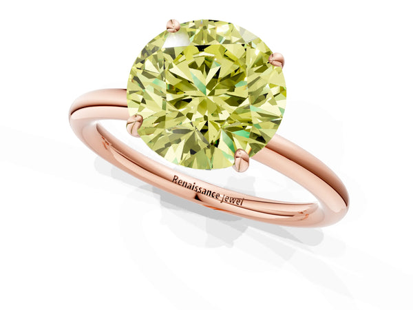 Rose gold Fancy Yellow Round  Solitaire Diamond Ring with Four-Prong Setting on a Plain Band