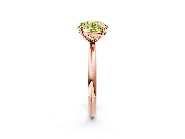 Rose gold Fancy Yellow Round  Solitaire Diamond Ring with Four-Prong Setting on a Plain Band