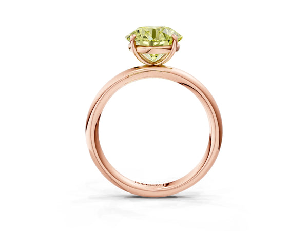 Rose gold Fancy Yellow Round  Solitaire Diamond Ring with Four-Prong Setting on a Plain Band