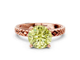 Rose gold Fancy Yellow Round  Solitaire Diamond Ring with Milgrain and Black Enamel X Pattern Band_29