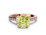 Rose gold Fancy Yellow Round  Solitaire Diamond Ring with Pavé Band and Four-Prong Setting