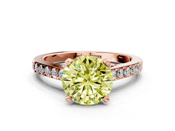 Rose gold Fancy Yellow Round  Diamond Solitaire Ring with Pavé Band and Prong Setting