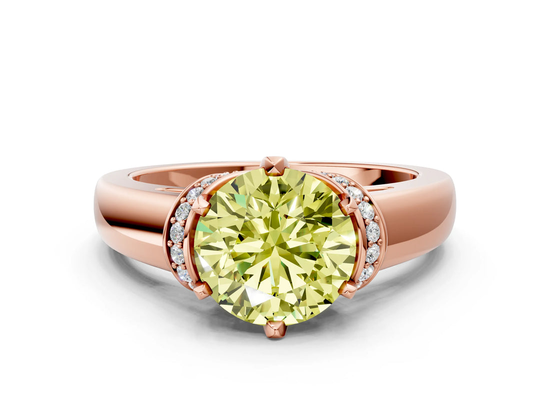 Rose gold Fancy Yellow Round  Solitaire Diamond Ring with Pave Band and Six-Prong Setting_29