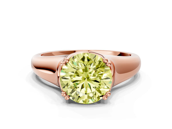 Rose gold Fancy Yellow Round Cut Diamond Solitaire Ring with Wide Band and Prong Setting