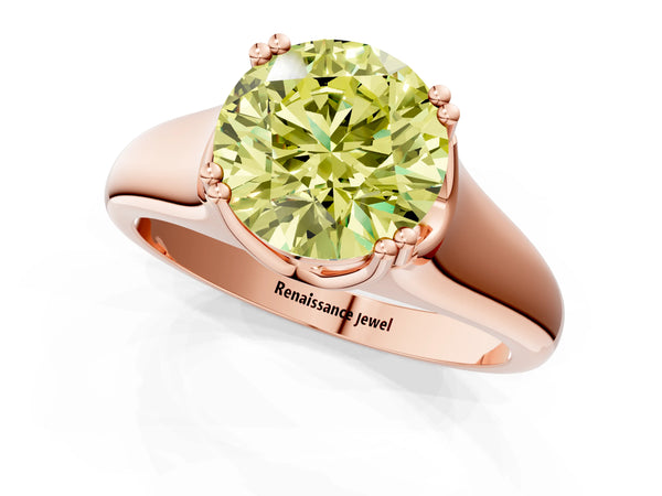 Rose gold Fancy Yellow Round Cut Diamond Solitaire Ring with Wide Band and Prong Setting