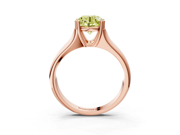 Rose gold Fancy Yellow Round Cut Diamond Solitaire Ring with Wide Band and Prong Setting
