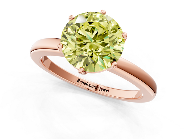 Rose gold Fancy Yellow Round  Solitaire Diamond Ring with Six-Prong Setting on a Classic Band