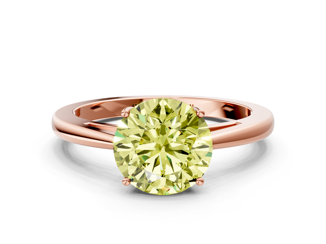 Rose gold Fancy Yellow Round  Solitaire Diamond Ring with Split Shank and Four-Prong Setting