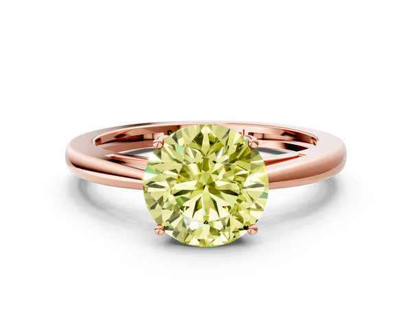 Rose gold Fancy Yellow Round  Solitaire Diamond Ring with Split Shank and Four-Prong Setting