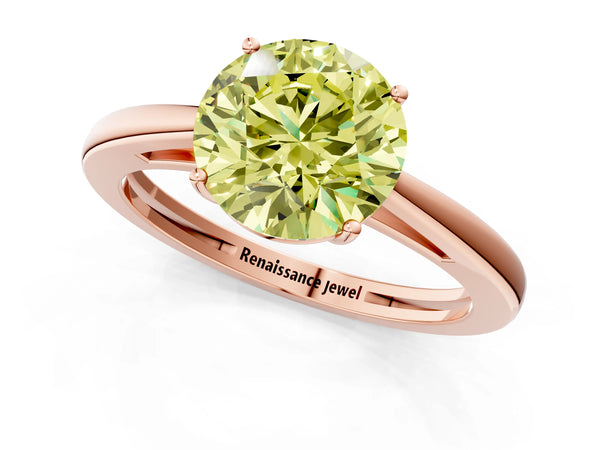 Rose gold Fancy Yellow Round  Solitaire Diamond Ring with Split Shank and Four-Prong Setting