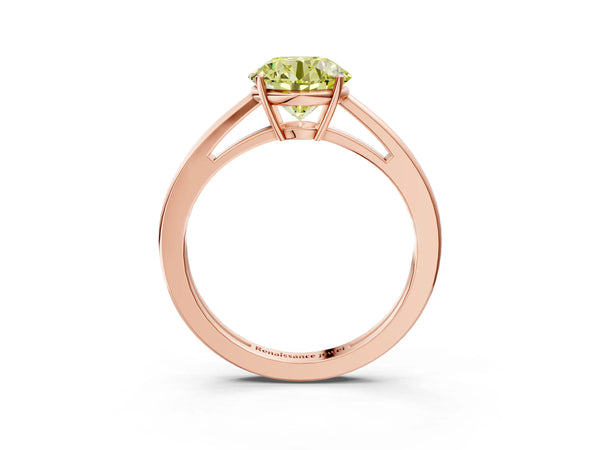Rose gold Fancy Yellow Round  Solitaire Diamond Ring with Split Shank and Four-Prong Setting