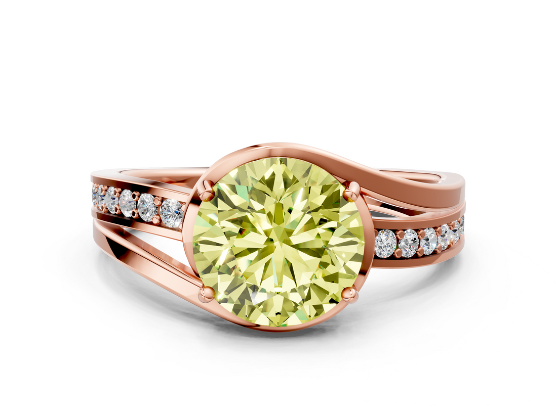 Rose gold Fancy Yellow Round  Solitaire Diamond Ring with Split Shank and Prong Setting_17