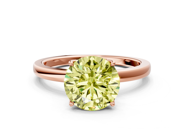 Rose gold Fancy Yellow Round  Solitaire Diamond Ring with Thin Band and Four-Prong Setting