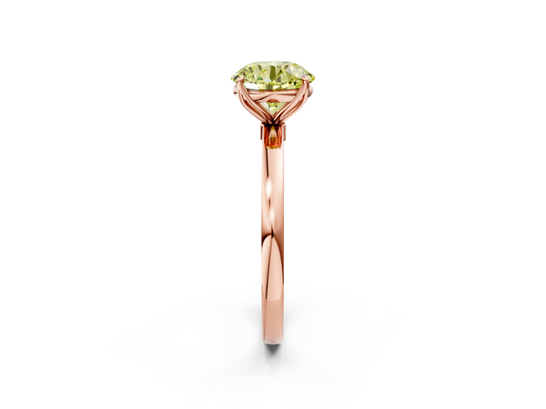 Rose gold Fancy Yellow Round  Solitaire Diamond Ring with Thin Band and Four-Prong Setting