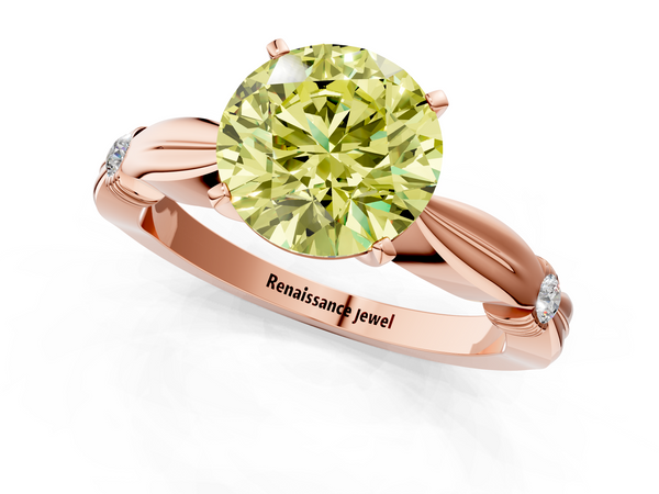 Rose gold Fancy Yellow Round  Solitaire Diamond Twisted Band with Four-Prong Setting