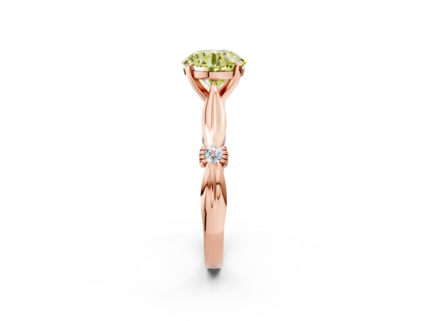 Rose gold Fancy Yellow Round  Solitaire Diamond Twisted Band with Four-Prong Setting