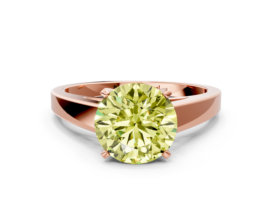 Rose gold Fancy Yellow Round  Solitaire Engagement Ring with Four-Prong Setting and Tapered Band_3